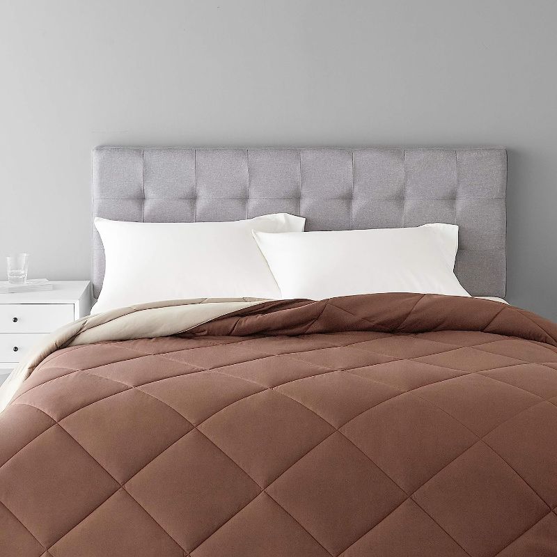 Photo 1 of Amazon Basics Reversible, Lightweight Microfiber Comforter Blanket - Full / Queen, Chocolate / Khaki
