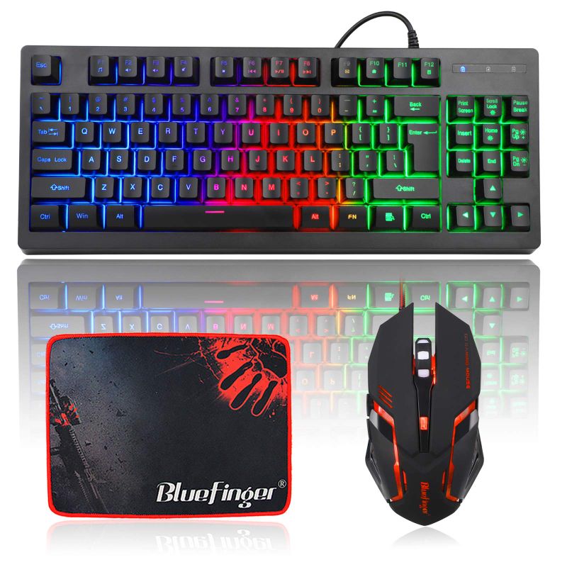 Photo 1 of BlueFinger RGB 87 Keys Gaming Keyboard and Backlit Mouse Combo, USB Wired Rainbow Keyboard,Gaming Keyboard Set for Laptop PC Computer Game and Work
