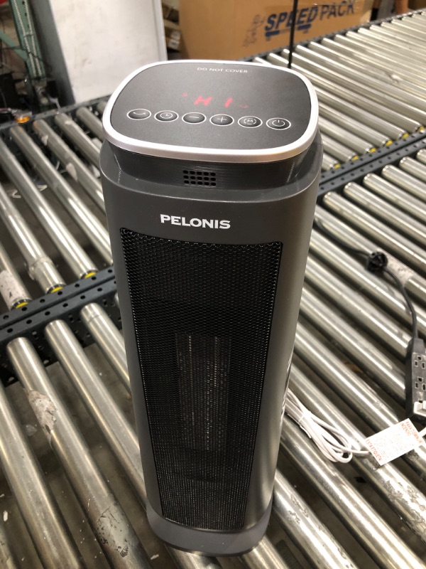 Photo 2 of PELONIS PTH15A4BGB Ceramic Tower 1500W Indoor Space Heater with Oscillation, Remote Control, Programmable Thermostat & 8H Timer, ECO Mode, Tip-Over Switch & Overheating Protection.Grey PTC Heater Grey