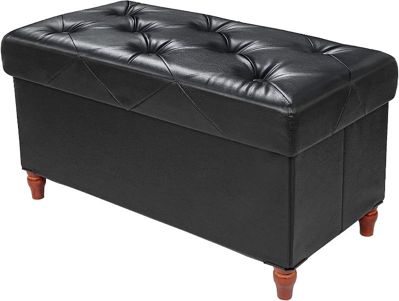Photo 1 of GLAXYFUR 30 Inches Folding Storage Ottoman Bench Wooden Legs Foot Rest Stool for Living Room, Hallway (Black)
