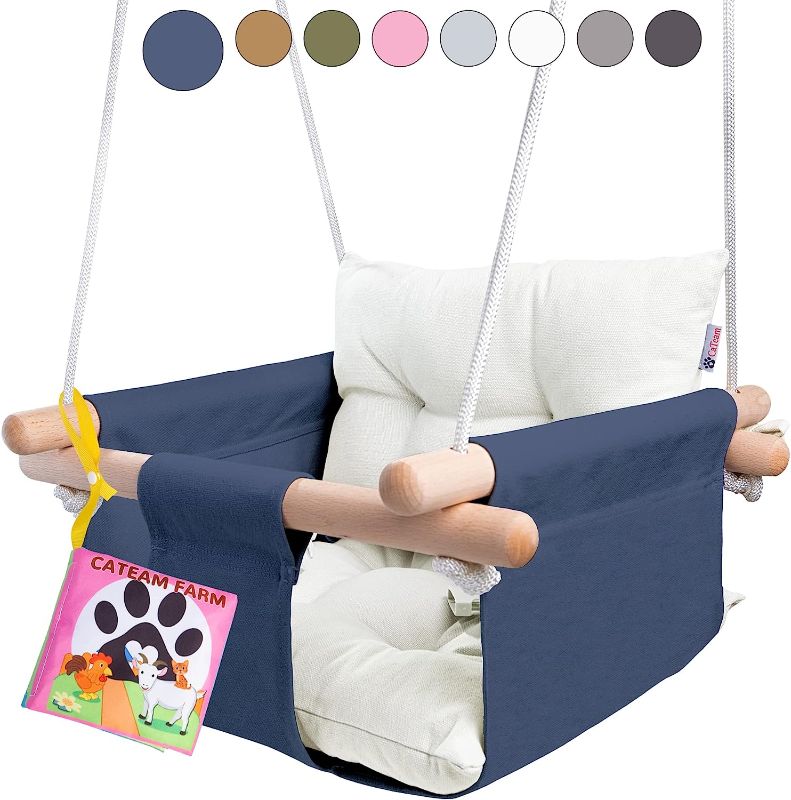 Photo 1 of Canvas Baby Swing, Wooden Hanging Swing Seat Chair