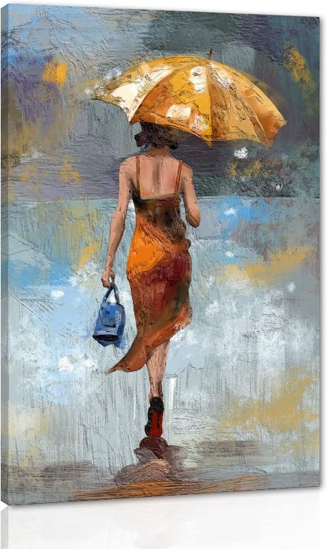 Photo 1 of Abstract Girl Canvas Wall Art Graffiti Woman with Yellow Umbrella Painting Prints Sexy Bedroom Decor Paintings Woman's Back Art for Wall Decor Stretched and Framed Ready to Hang
