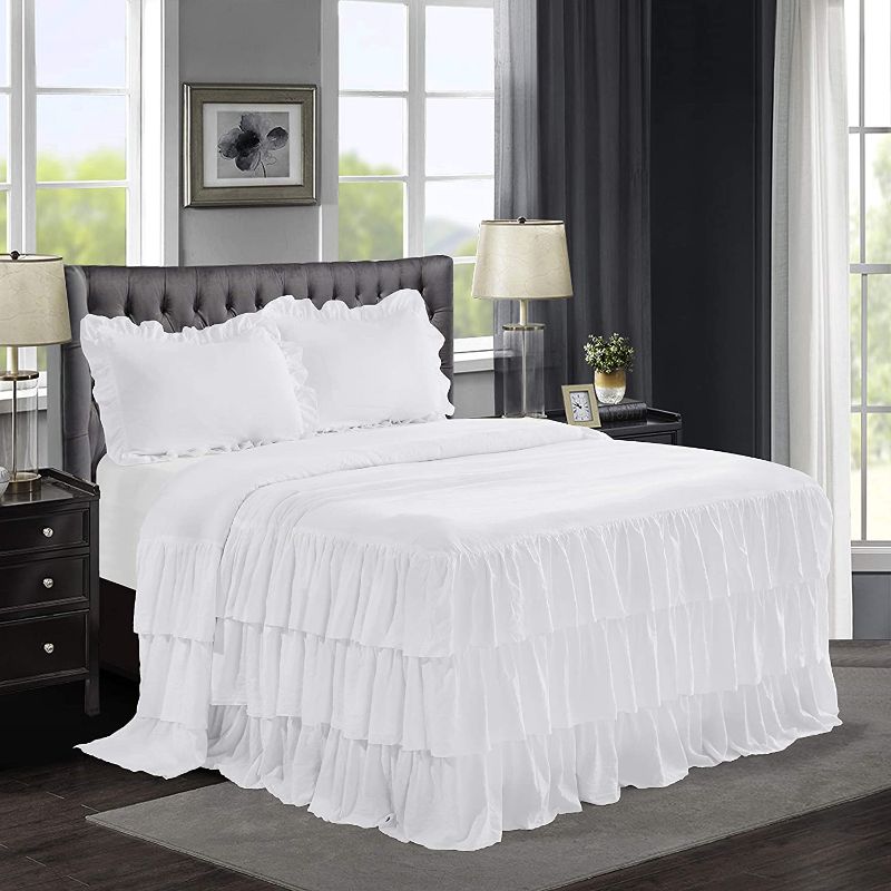 Photo 1 of 3 Piece Ruffle Skirt Bedspread Set White Size 51x66x2