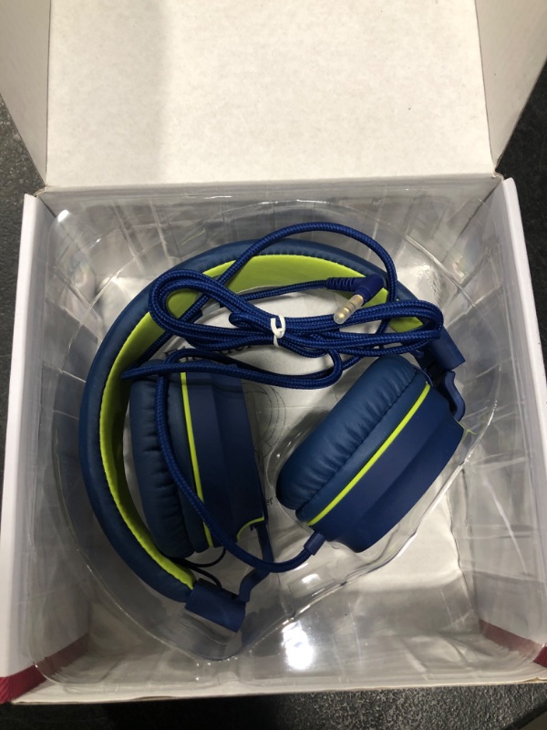 Photo 2 of ELECDER i36 Kids Headphones Children Girls Boys Teens Foldable Adjustable On Ear Headphones 3.5mm Jack Compatible Cellphones Computer Kindle MP3/4 School Tablet Blue/Green---unable to test, box damage 