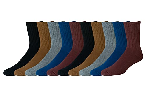 Photo 1 of 
Amazon Essentials Men's Cotton Half Cushioned Crew Socks, 10 Pairs, Blue/Red/Black, 12-14