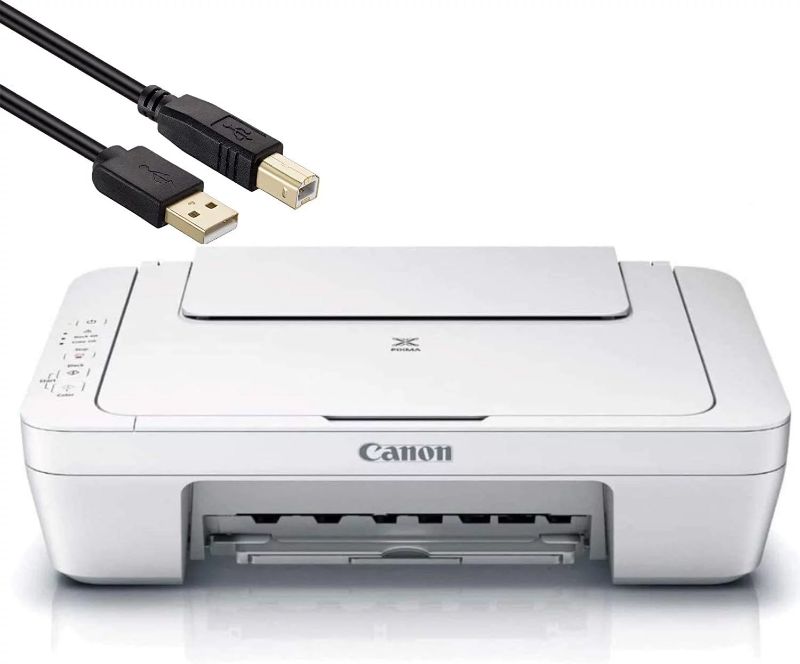 Photo 1 of Canon PIXMA MG2522 All-in-One Color Inkjet Printer, White - 3-in-1 Print, Scan, and Copy or Home Business Office, Up to 4800 x 600 Resolution, Auto Scan Mode - 4 Feet USB Printer Cable
