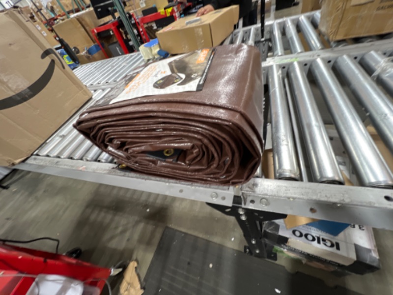 Photo 2 of 15' x 15' Super Heavy Duty 16 Mil Brown Poly Tarp Cover - Thick Waterproof, UV Resistant, Rip and Tear Proof Tarpaulin with Grommets and Reinforced Edges - by Xpose Safety