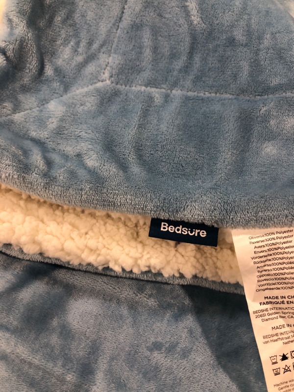 Photo 1 of Bedsure Sherpa Fleece Queen Size Blankets for Bed - Thick and Warm Blankets for Winter, Soft and Fuzzy Blanket Queen Size, Washed Blue, 90x90 Inches