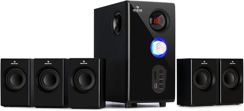 Photo 4 of AUNA Areal 520- 5.1 Surround Sound System - 75 Watts RMS, One-Side Subwoofer, Bluetooth Stereo System, Balanced Sound Concept, Wireless Surround Sound, USB Port, SD Slot, Remote Control, Onyx Black