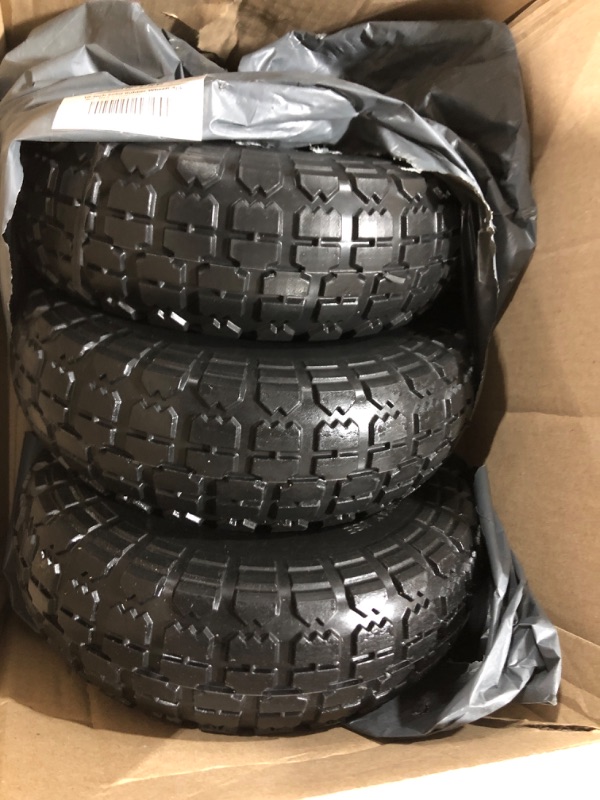 Photo 3 of (4-Pack) AR-PRO 10-Inch Solid Rubber Tires and Wheels - Replacement 4.10/3.50-4” Tires and Wheels with 5/8” Axle Bore Hole, 2.2” Offset Hub, and Double Sealed Bearings - Perfect for Gorilla Carts 4 Sliver