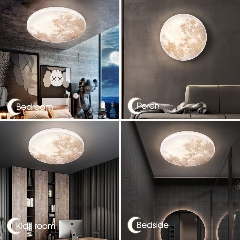 Photo 2 of 31W 13.8in 5000K Moon-Style Flush Mount Ceiling Light Fixture, LED Modern Ceiling Lights, Daylight White Ceiling Lamp for Bedroom, Kitchen, Bathroom, Hallway, Laundry Room, Kids room, Moon Wall Sconce