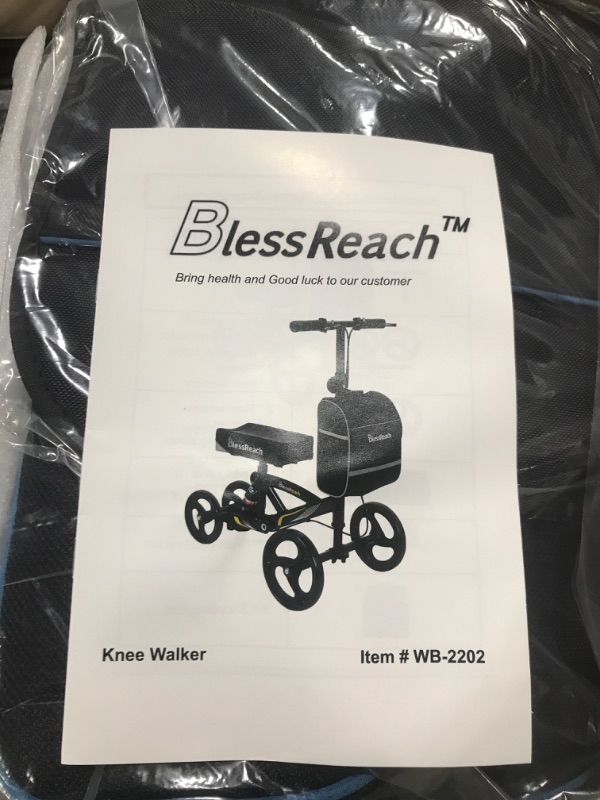 Photo 4 of BlessReach Economy Knee Scooter Steerable Knee Walker for Foot Injuries Compact Crutches with Dual Rear on-Wheel Brake and Shock Absorption Under The Knee pad Wb-2202 Blue