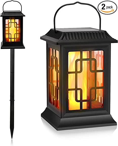 Photo 1 of Dyna-Living Solar Lantern Hanging Solar Light Outdoor Waterproof 2pack Flickering LED Flame Hanging Solar Lanterns with Handle for Yard, Porch, Garden, Pathway(Black)