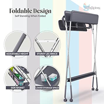 Photo 2 of Babylicious Baby Portable Changing Table - Foldable Changing Table with Wheels - Portable Diaper Changing Station - Adjustable Height Baby Changing Table-Safety Belt and Large Storage Rack for Infants