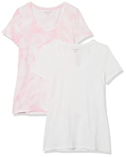 Photo 1 of Amazon Essentials Women's Plus Size Classic-Fit Short-Sleeve Scoop Neck T-Shirt (Available in Plus Size), Pack of 2, White/Pink, Tie Dye, Medium