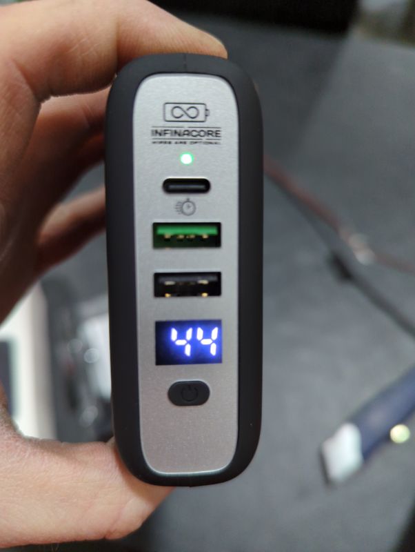 Photo 3 of InfinaCore Pandora Portable Power Bank Charger (P3) Global Wireless Charger usb type c wall charger, usb c battery pack power delivery, Fast Charge Phone Laptop Charger Travel with LED Display (Black) Midnight Black