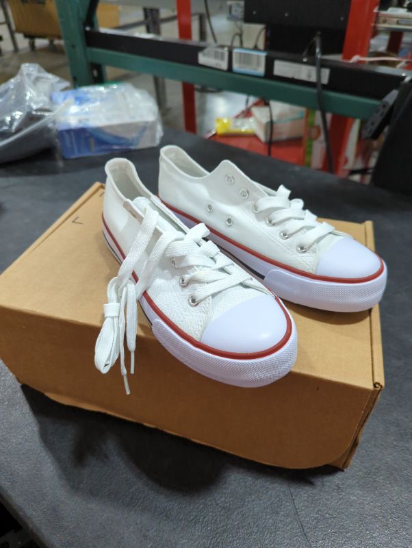 Photo 2 of Adokoo Womens Canvas Shoes Casual Cute Sneakers Low Cut Lace up Fashion Comfortable for Walking 6 White