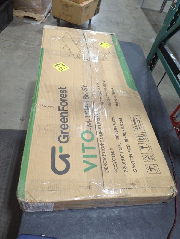 Photo 1 of GreenForest Computer Home Office Desk with Monitor Stand and Storage Shelves on Left or Right Side,47 inch Modern Writing Study PC Laptop Work Table,Black 47 inch Black