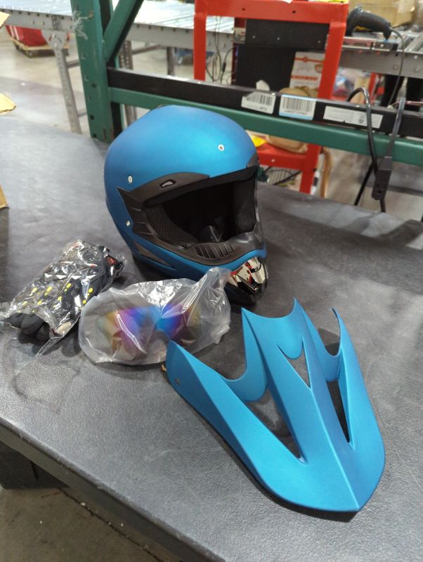 Photo 2 of Motorcycle Helmet, Motocross ATV Helmet with Gloves, Glasses,for Best Present Medium BLUE