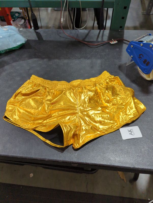 Photo 2 of Arjen Kroos Men's Sexy Metallic Shiny Shorts Sparkly Rave Hot Short Pants with Pockets A2-gold-2126 Large