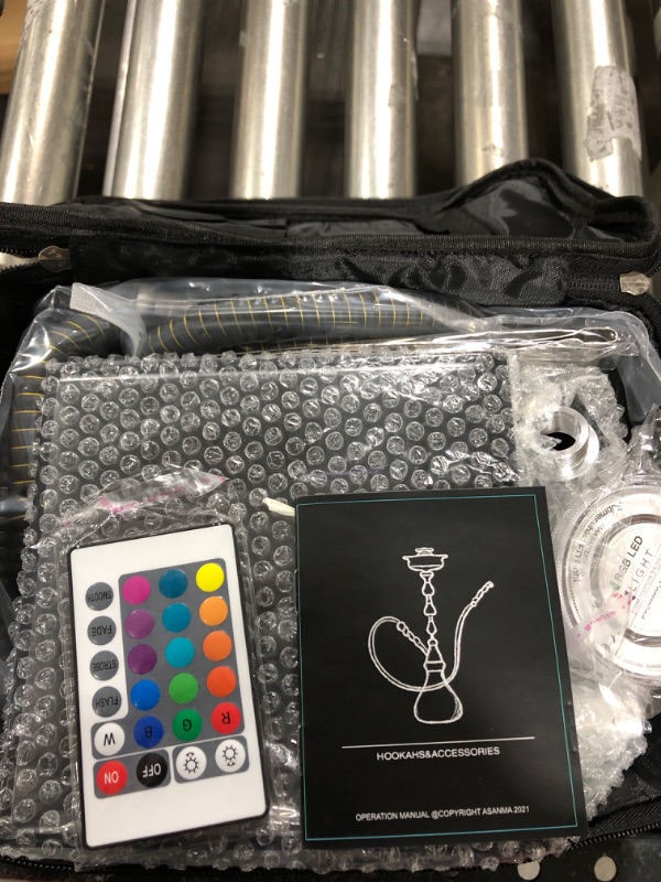 Photo 3 of 2 Hose Hookah Set with Travel Case Cleaning Brush, ASANMA Micro Cube Acrylic Hookah with Silicone Hookah Bowl 2 Hose Coal Tongs Magical Remote LED Light for Better Shisha Hookah Narguile Smoking 1 - transparent cube