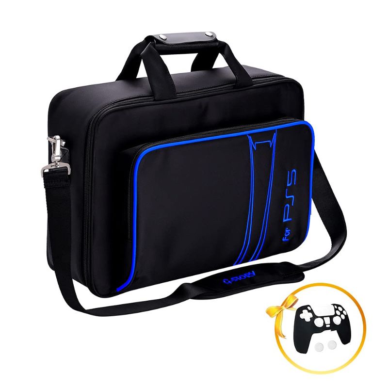 Photo 1 of G-STORY Case Storage Bag, Carrying Case Compatible with PS5 Disc and Digital Edition, Travel Bag for Controller, Included Silicone Cover Skin Protector