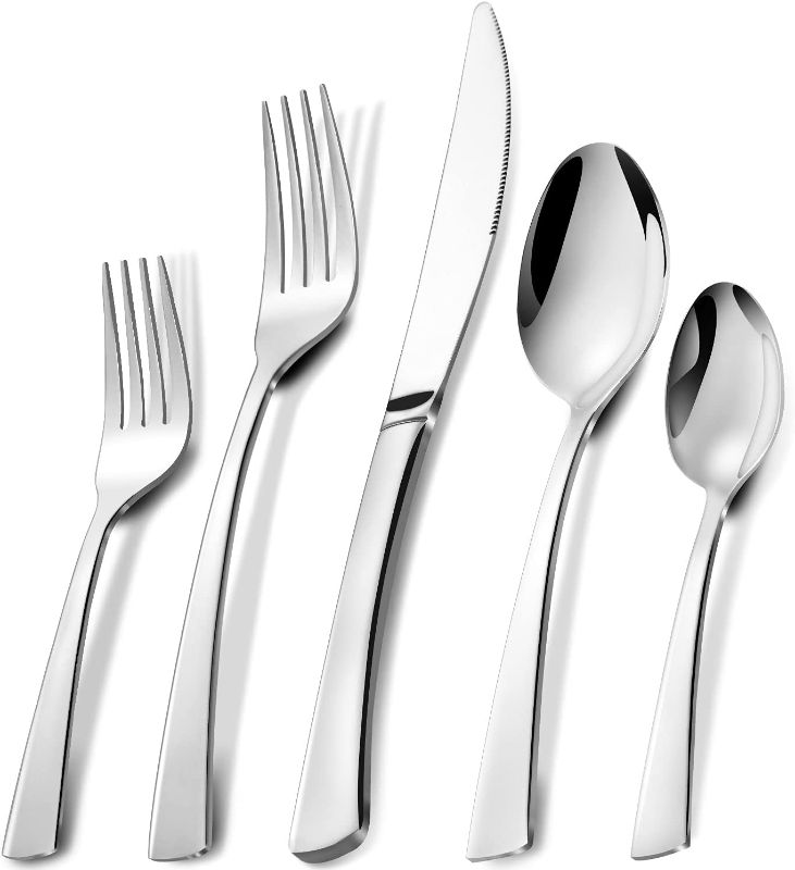 Photo 1 of  Silverware Set, APEO 20 Piece Flatware Set, Stainless Steel Cutlery Set, Service for 4, Square Handle, Tableware Set include Knife Fork Spoon, Dishwasher Safe

