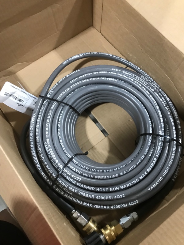 Photo 2 of YAMATIC Non Marking 1/4" 4200 PSI Pressure Washer Hose 100 FT, for Hot/Cold Water Rubber Wire Braided, Kink Free Swivel 3/8" Quick Connection, Industry Grade for Power Washer, Super Wear Resistant
