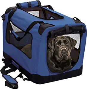 Photo 1 of 2PET Foldable Dog Crate - Soft, Easy to Fold & Carry Dog Crate for Indoor & Outdoor Use - Comfy Dog Home & Dog Travel Crate - Strong Steel Frame, Washable Fabric Cover, Frontal Zipper XL Blue
