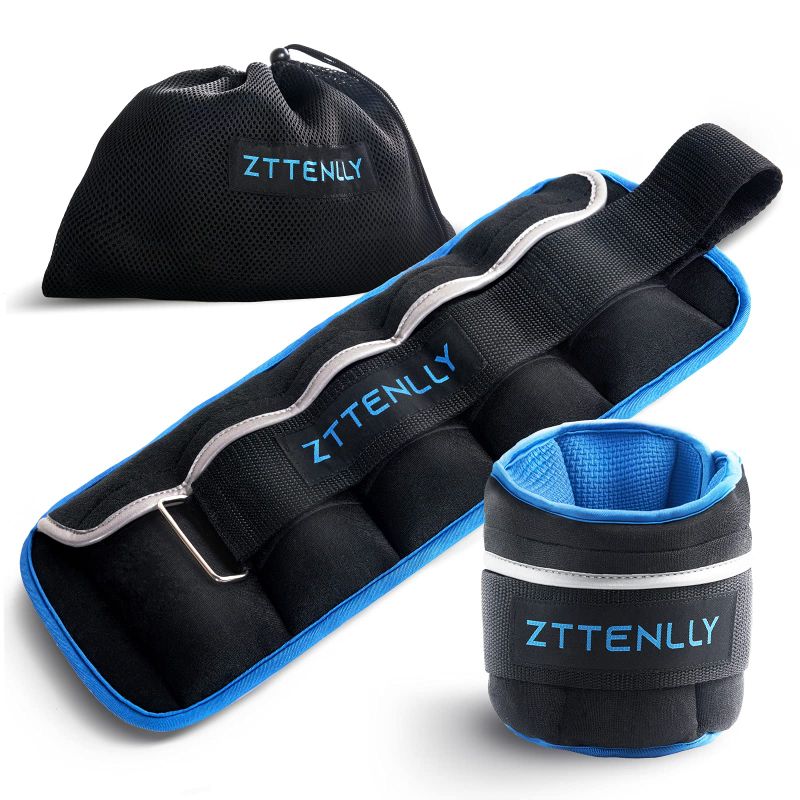 Photo 1 of ZTTENLLY Adjustable Ankle Weights 1 To 2/5/10/20 LBS Pair with Carry Bag - Breathable Fabrics, Reflective Trim - Strength Training Leg Wrist Arm Ankle Walking Weights Sets for Women Men Kids Blue Adjustable from 1-20 lbs, Total