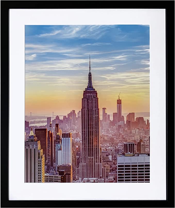 Photo 2 of Frame Amo 24x28 Black Picture Frame with 19.5x23.5 White Mat Opening for 20x24 Image, 1 Inch Border, Acrylic Face
