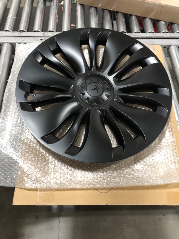 Photo 1 of BASENOR 2023 2022 2021 Tesla Model Y Hubcaps 19 Inch Wheel Cover Wheel Hub Caps OEM Rim Protectors Cover Replacement Matte Black Hubcaps Exterior Accessories Set of 4 Model Y 19 Inch Turbo