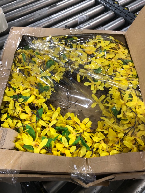 Photo 2 of 25 Inches Yellow Forsythia Flower Spring Wreath for Front Door, Summer Farmhouse Rustic Decor