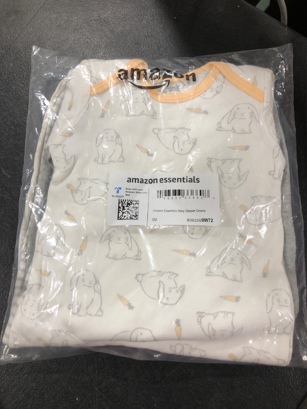 Photo 1 of Amazon Essentials Unisex Babies' Cotton Sleeper Gowns, Pack of 3 6 Months Grey, Bunny