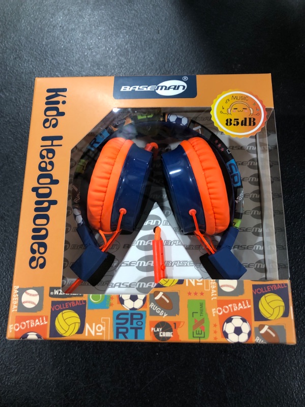 Photo 1 of BASEMAN Kids Headphones with Microphone for School Foldable Earphones Kids On Ear Wired Headphones with Volume Control Corded Headset for Boys Girls Children Toddler Travel Computer - Orange