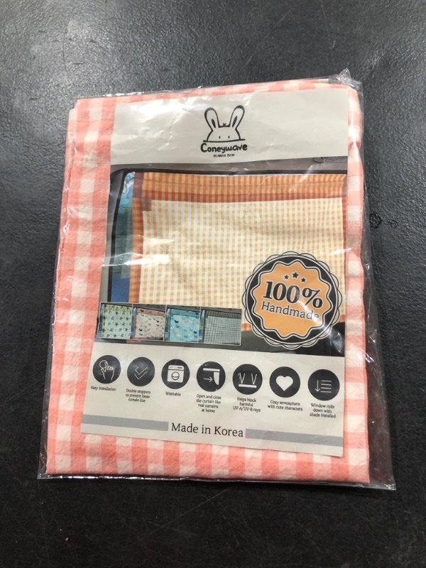 Photo 2 of Coneywave Car Window Sun Shade for Baby, Kids, Adults, 100% Cotton and Handmade, Washable, Adjustable Size Up to 27.5inch, Made in Korea (Orange Gingham)