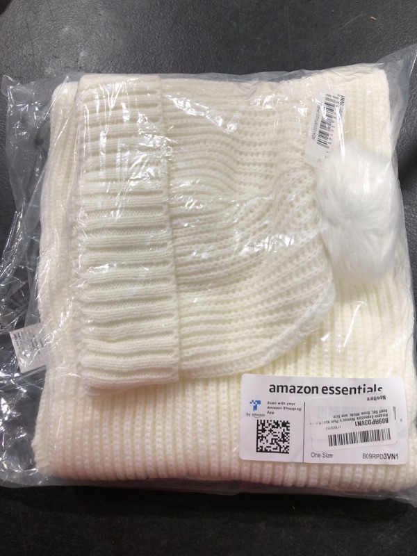 Photo 2 of Amazon Essentials Women's Pom Knit Hat and Scarf Set One Size Snow White