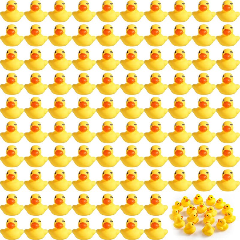 Photo 1 of 200 Pcs Mini Rubber Ducks in Bulk Yellow Tiny Baby Shower Ducks Float Squeak Bathtub Duckies Preschool Bath Toy for Birthday Party Gift(1.57 x 1.57 x 1.18 Inch,Yellow)
