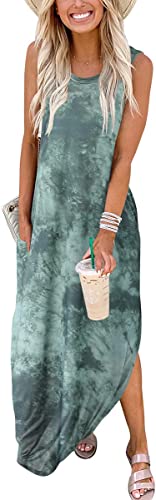 Photo 1 of ANRABESS Women's Casual Loose Sundress Long Dress Sleeveless Split Maxi Dresses Summer Beach Dress with Pockets