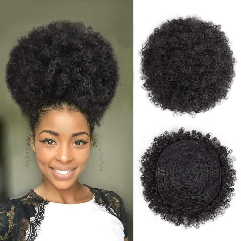 Photo 1 of  Afro Puff Drawstring Ponytail Black Kinky Curly Hair Bun Synthetic Hairpieces Clip in Hair Extensions for Black Women(Extra Medium,1B#)