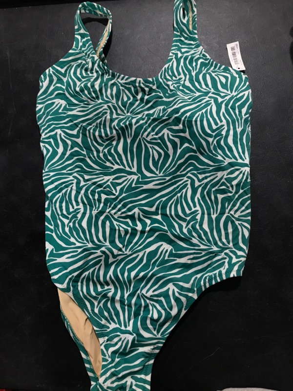 Photo 2 of  X-Large -Amazon Essentials Women's One-Piece Coverage Swimsuit (Available in Plus Size)Green, Zebra Stripe