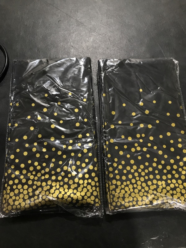 Photo 2 of 4pk, 54"x108" | Gold Dot Disposable Tablecloths | Plastic Tablecloth | Black Tablecloths | Plastic Table Cover | Paper Tablecloths for BBQ, Party, Fine Dining, Wedding