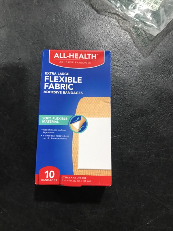 Photo 2 of All Health Flexible Fabric Adhesive Bandages, XL 2 in x 4 in, 10 ct | Extra Large Flexible Protection for First Aid and Wound Care 10 Count (Pack of 1)