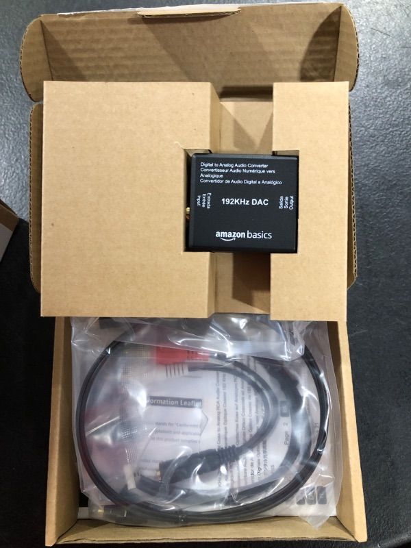 Photo 1 of Amazon Basics 192KHz Digital Optical Coax to Analog RCA Audio Converter, ABS, Black, 2 x 1.6 x 1 inches & 2-Male to 2-Male RCA Audio Stereo Subwoofer Cable - 4 Feet DAC Converter + Subwoofer Cable - 4 Feet