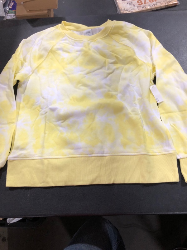 Photo 2 of Amazon Essentials Women's Classic-Fit Gathered Long-Sleeve Crewneck Sweatshirt Large Yellow Tie Dye