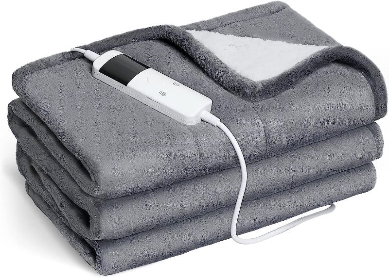 Photo 1 of TOPON Heated Blanket Electric Throw 50"x60",10 Heat Level,5 Timer Auto Off,Fast Lap Heating Blanket, Soft Cozy Flannel Sherpa Heater Blanket Electric Couch?Machine Washable,Grey