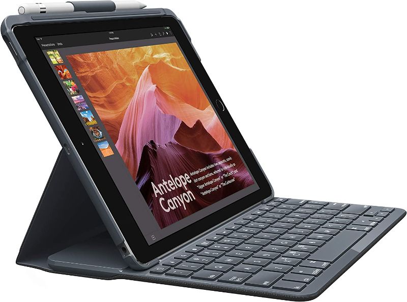 Photo 1 of Logitech Slim Folio with Integrated Bluetooth Keyboard for iPad (5th and 6th Generation) - Black
