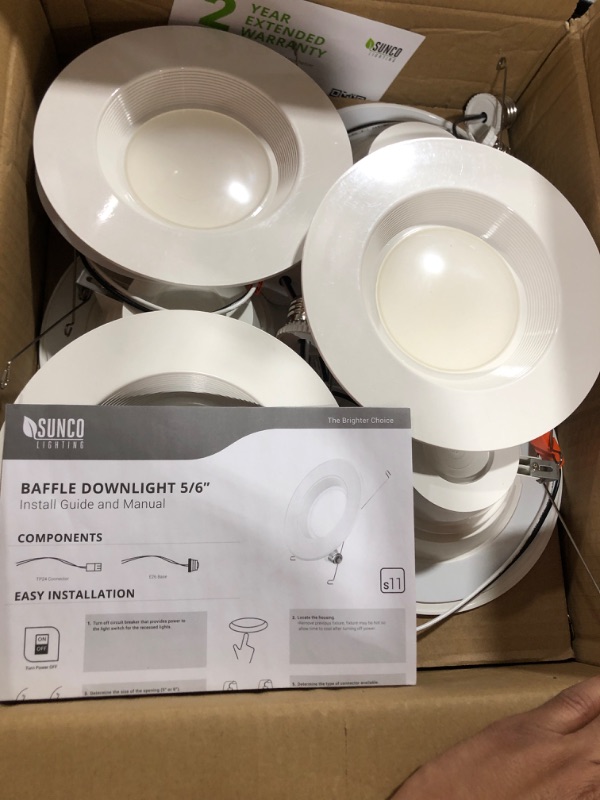 Photo 2 of Sunco LED Recessed Lighting 6 Inch, 6Pack 6000K Daylight 50,000 Hour Lifetime, Dimmable Can Lights, Baffle Trim, 13W=75W, 965LM, Damp Rated, Retrofit Installation - UL Certified
