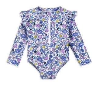 Photo 1 of Gerber Baby & Toddler Girl One Piece Long Sleeve Swimsuit Rash Guard with UPF 50+ (0/3M - 5T)
