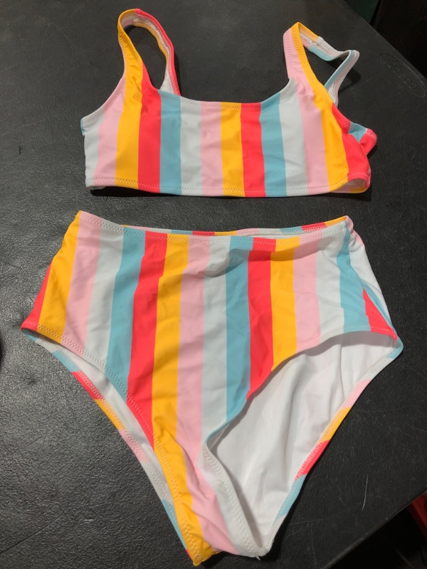 Photo 1 of  High Waist Bikinis Stripe Swimsuits Bandeau Swimwear Women Splicing Biquini Beachwear Sports Bathing Suit--SIZE SMALL